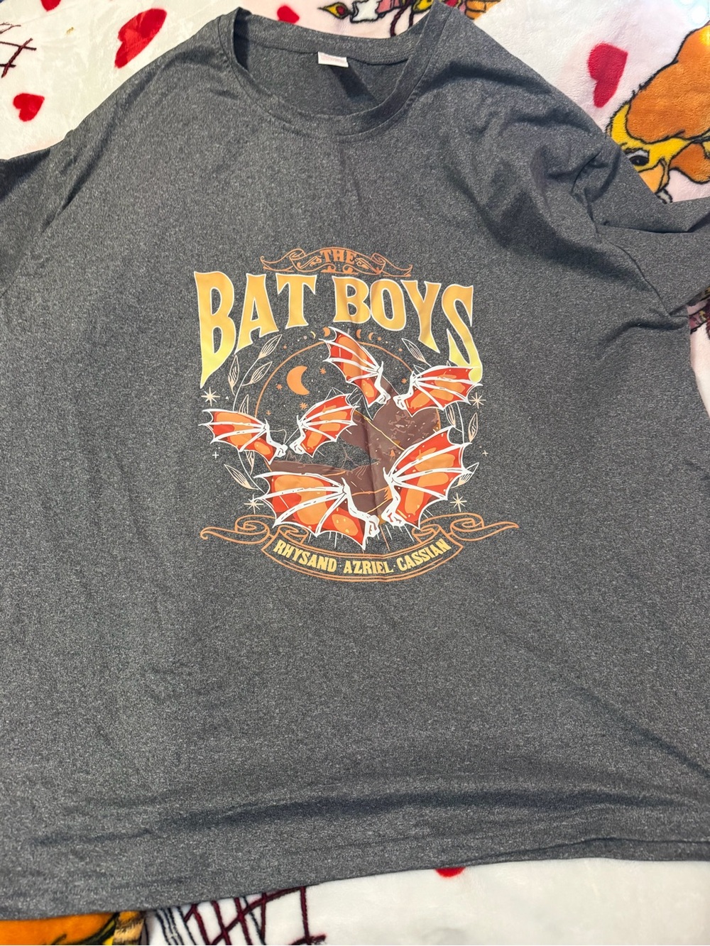 ACOTAR Bat Boys Graphic Tee - Charcoal Gray with Orange Artwork